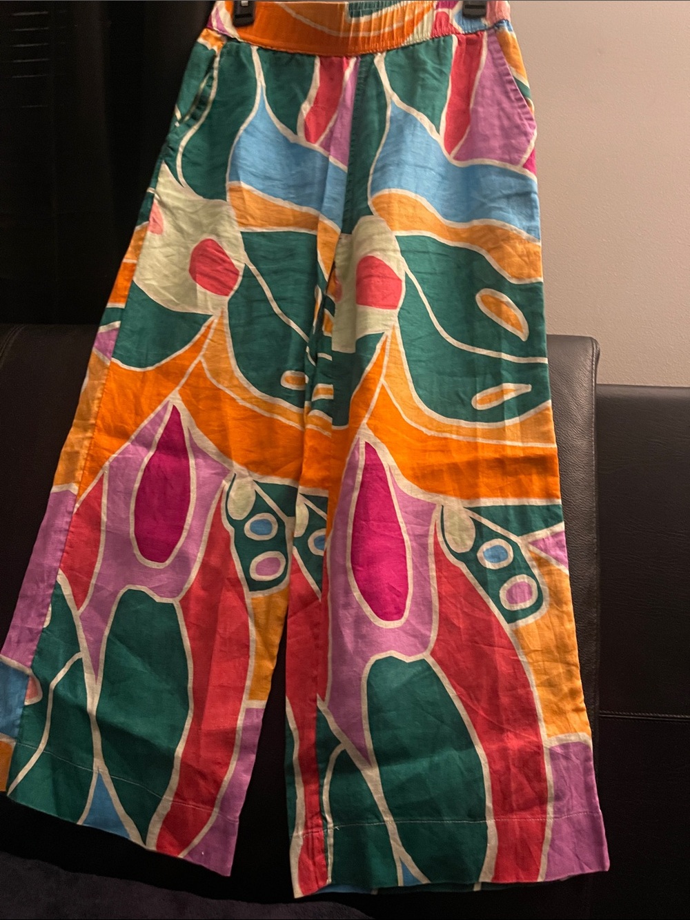 Christian Soriano AbstrctPrint Wide-Leg Pants 100% Linen Elastic waist Sz S NWOT - Picture 3 of 15